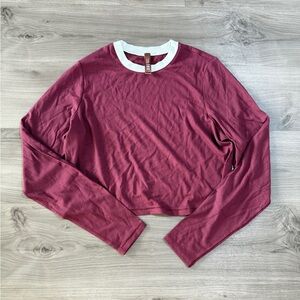 SKIMS Burgundy and White Long Sleeve Crop Top